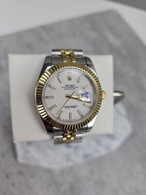 Datejust 41mm White Dial Two Tone Watch Men's