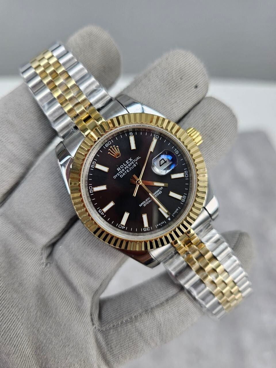 Datejust Black Dial 41mm Two Tone Men's Watch