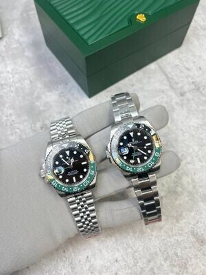 GMT Master II in Silver Chain Strap with Green/Black Bezel Watch