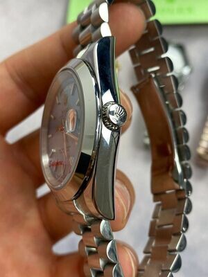 Day-Date with Silver Chain Strap Watch in Different Colors Dial