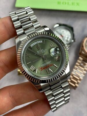 Day-Date with Silver Chain Strap Watch in Different Colors Dial