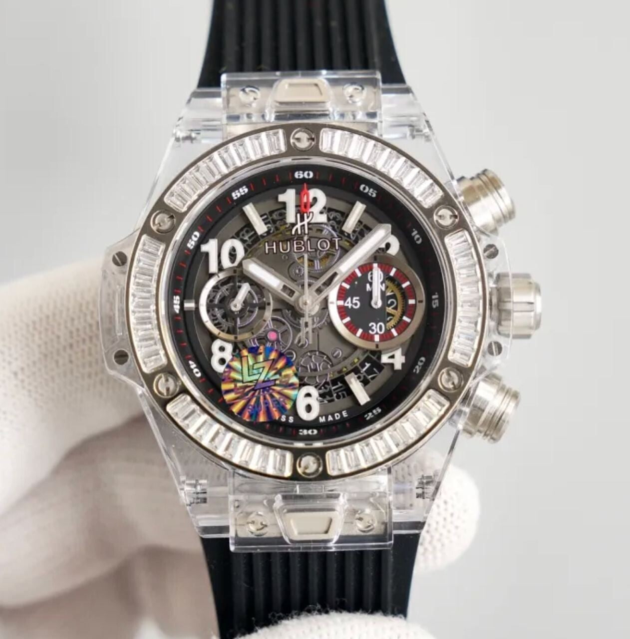 Big Bang Unico Sapphire Diamond Bezel Watch with Black Rubber Strap