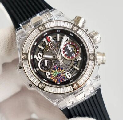 Big Bang Unico Sapphire Diamond Bezel Watch with Black Rubber Strap