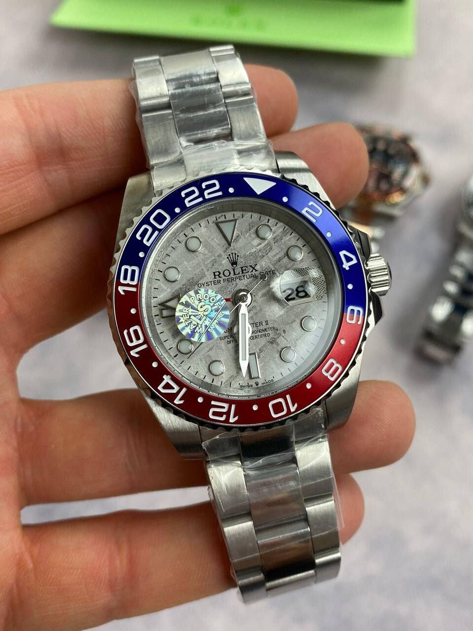 GMT Master II White Dial Watch in Silver Chain Strap with Red/Blue Bezel