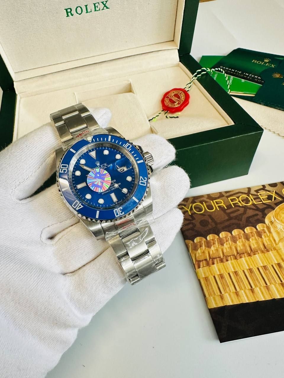 Submariner Blue Dial Watch with Silver and Two Tone Strap Men's