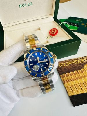 Submariner Blue Dial Watch with Silver and Two Tone Strap Men's