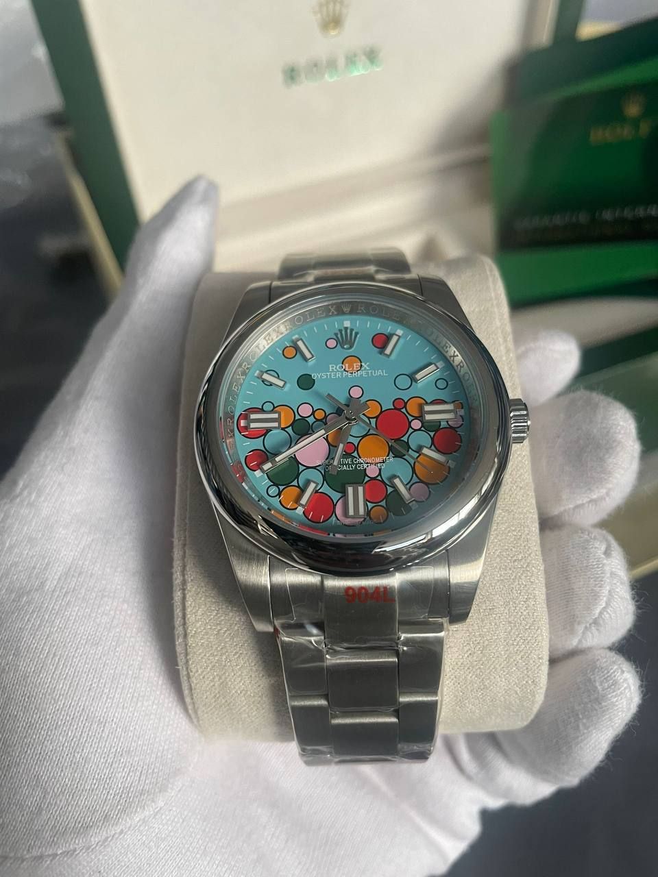 Oyster Perpetual Celebration / tiffany / bubbles with Silver Chain Strap Watch