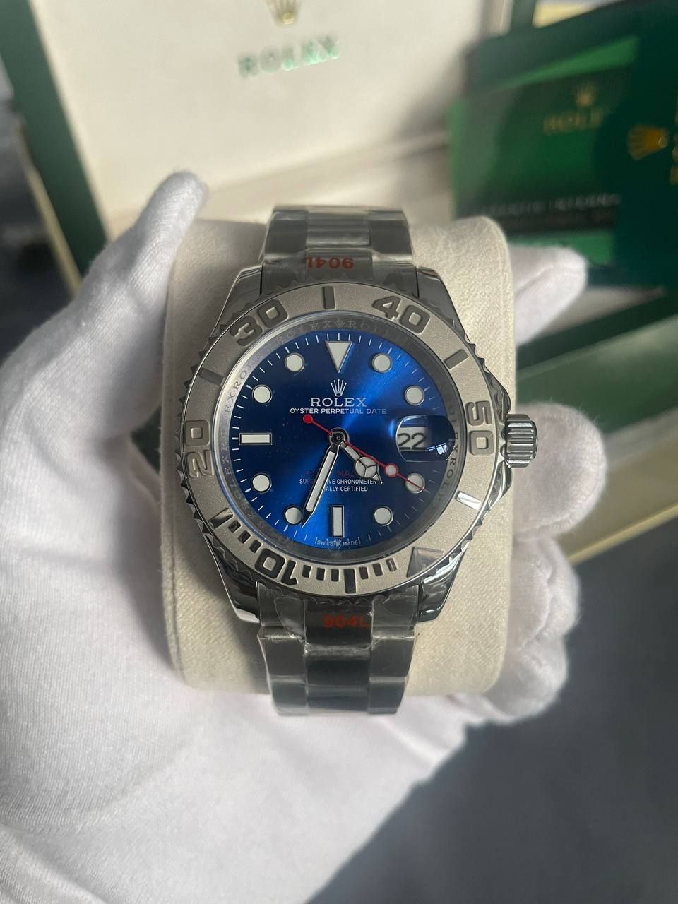 Yacht Master 40MM Blue Dial with Silver Chain Strap Watch Men's