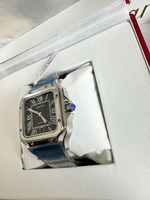 Santos De Stainless Steel Black Dial LARGE Men's Watch