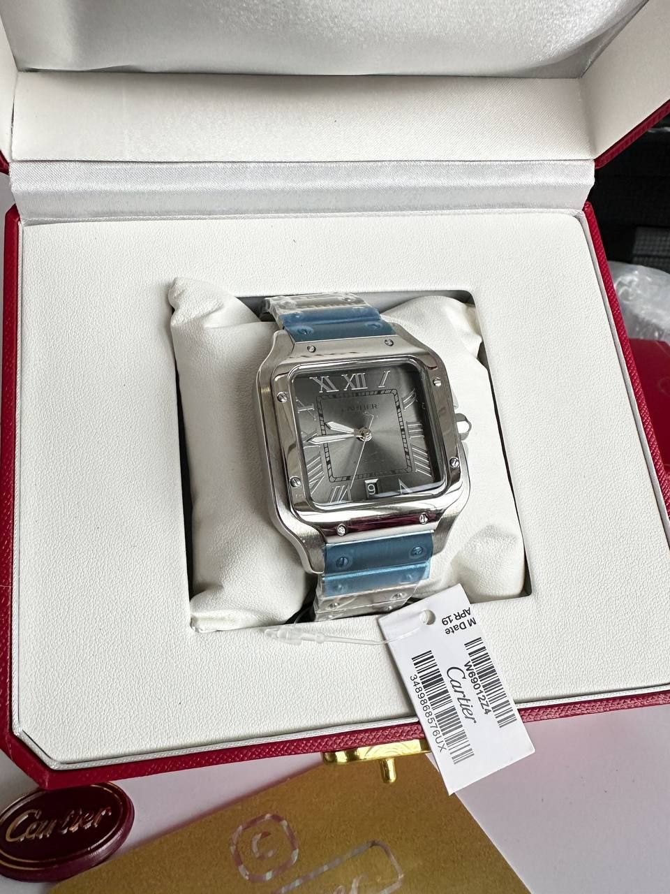 Santos De Large Men's Watch Grey Dial with Silver Chain Strap