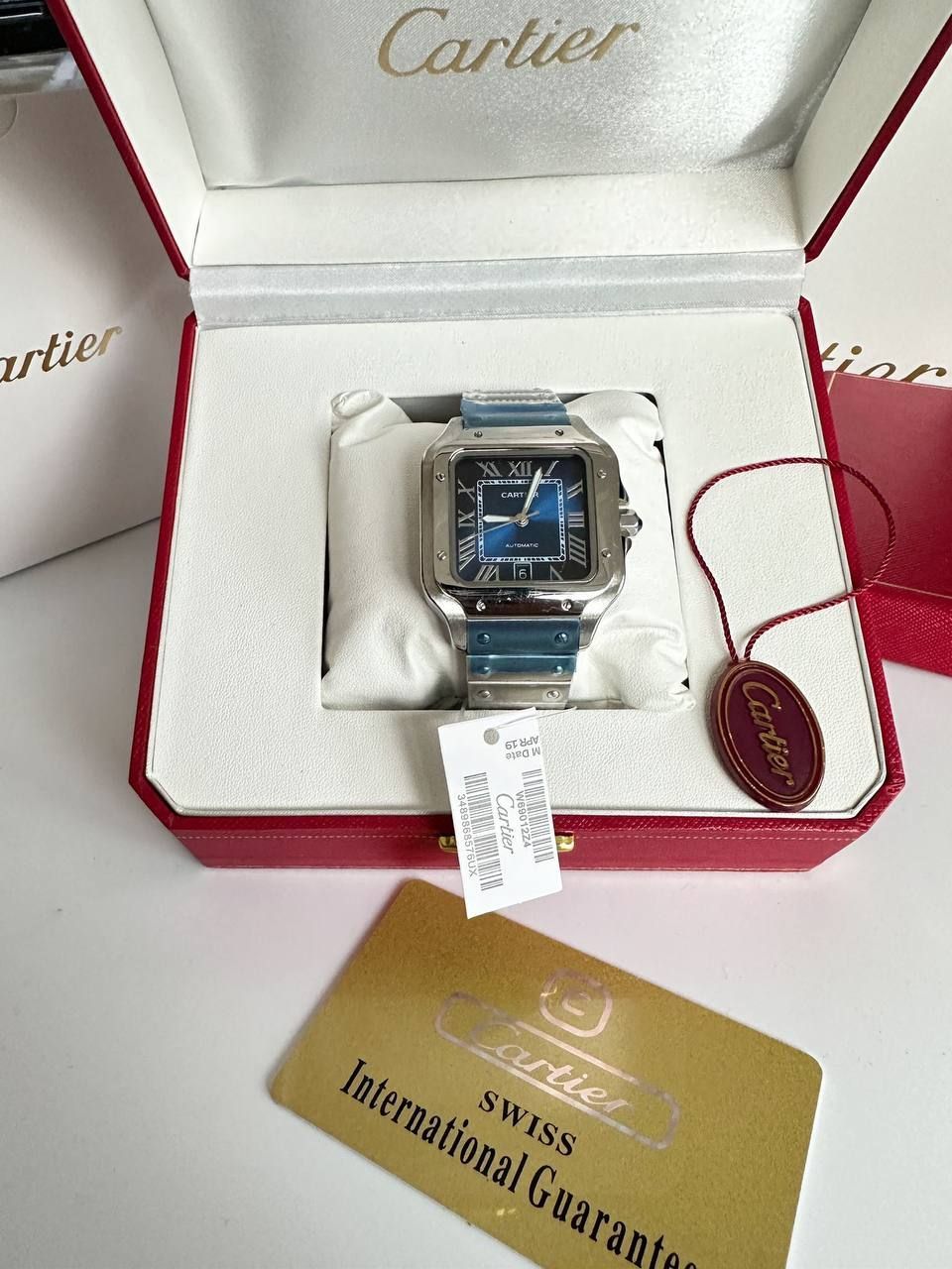 Santos De Large Stainless Steel Men's Watch in Blue Dial