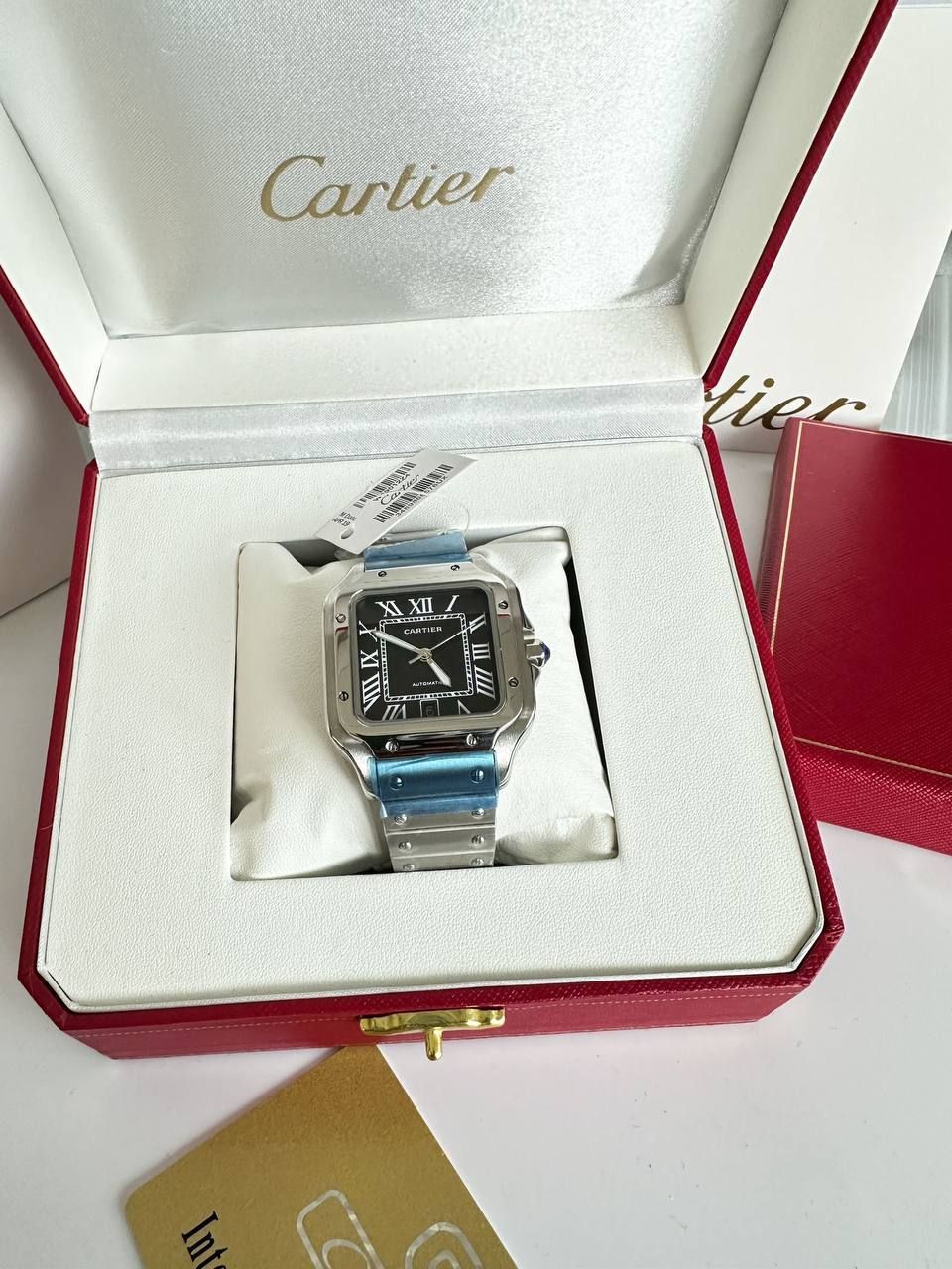 Santos De Stainless Steel Black Dial LARGE Men's Watch