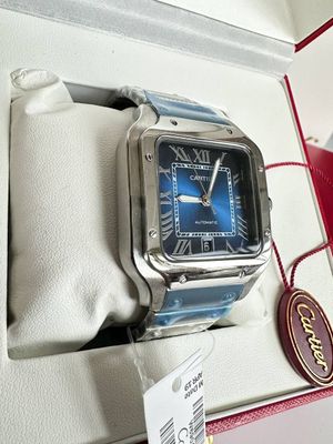 Santos De Large Stainless Steel Men's Watch in Blue Dial