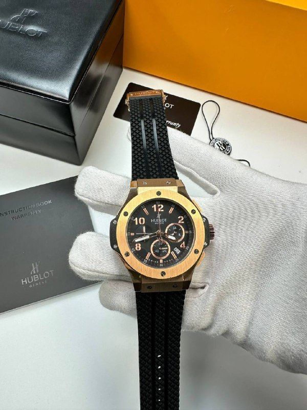 Big Bang Original Gold Color 44mm Watch with Rubber Straps Men's