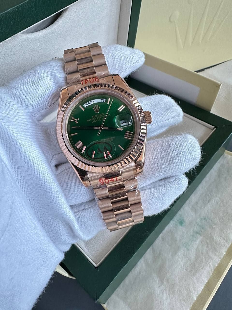Day-Date Watch in Rose Gold with Green Dial For Men's
