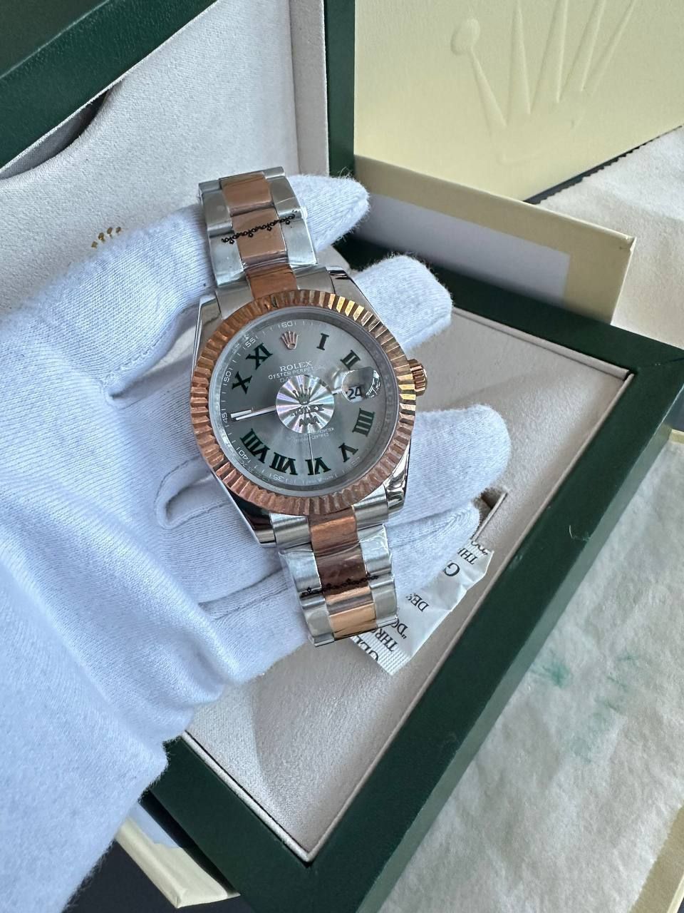 Datejust Grey Dial Two Tone Chain Strap Watch For Men's