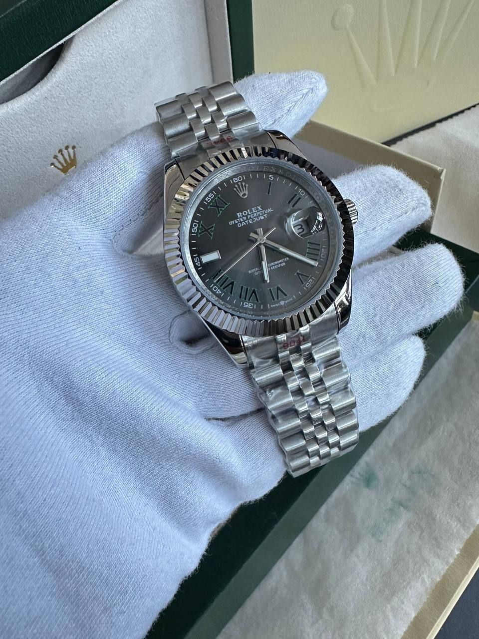 Datejust Grey Dial with Silver Chain Strap Watch For Men's