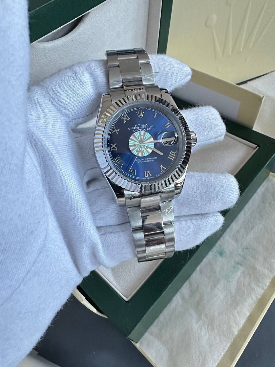 Datejust Blue Dial with Silver Chain Strap Watch For Men's