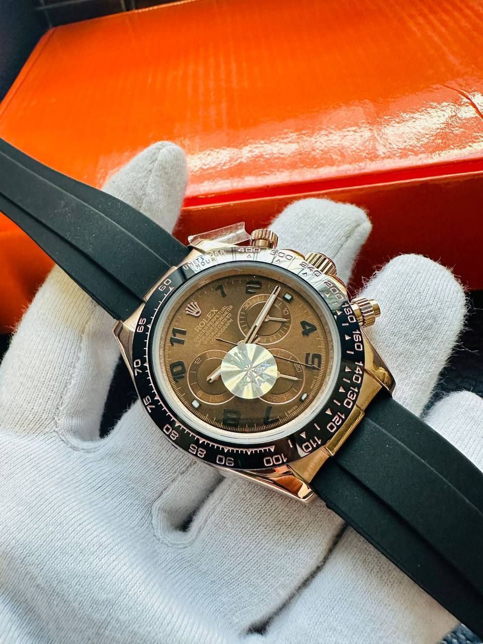 Cosmograph Daytona Golden Brown Dial Automatic Watch with Rubber Straps For Men's