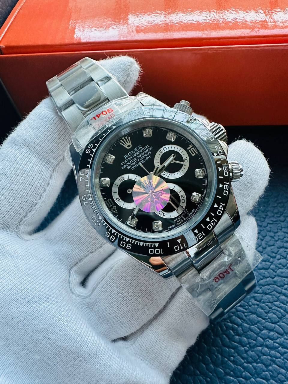 Cosmograph Daytona Oyster Perpetual Black Dial & Silver Chain Strap Men's Watch